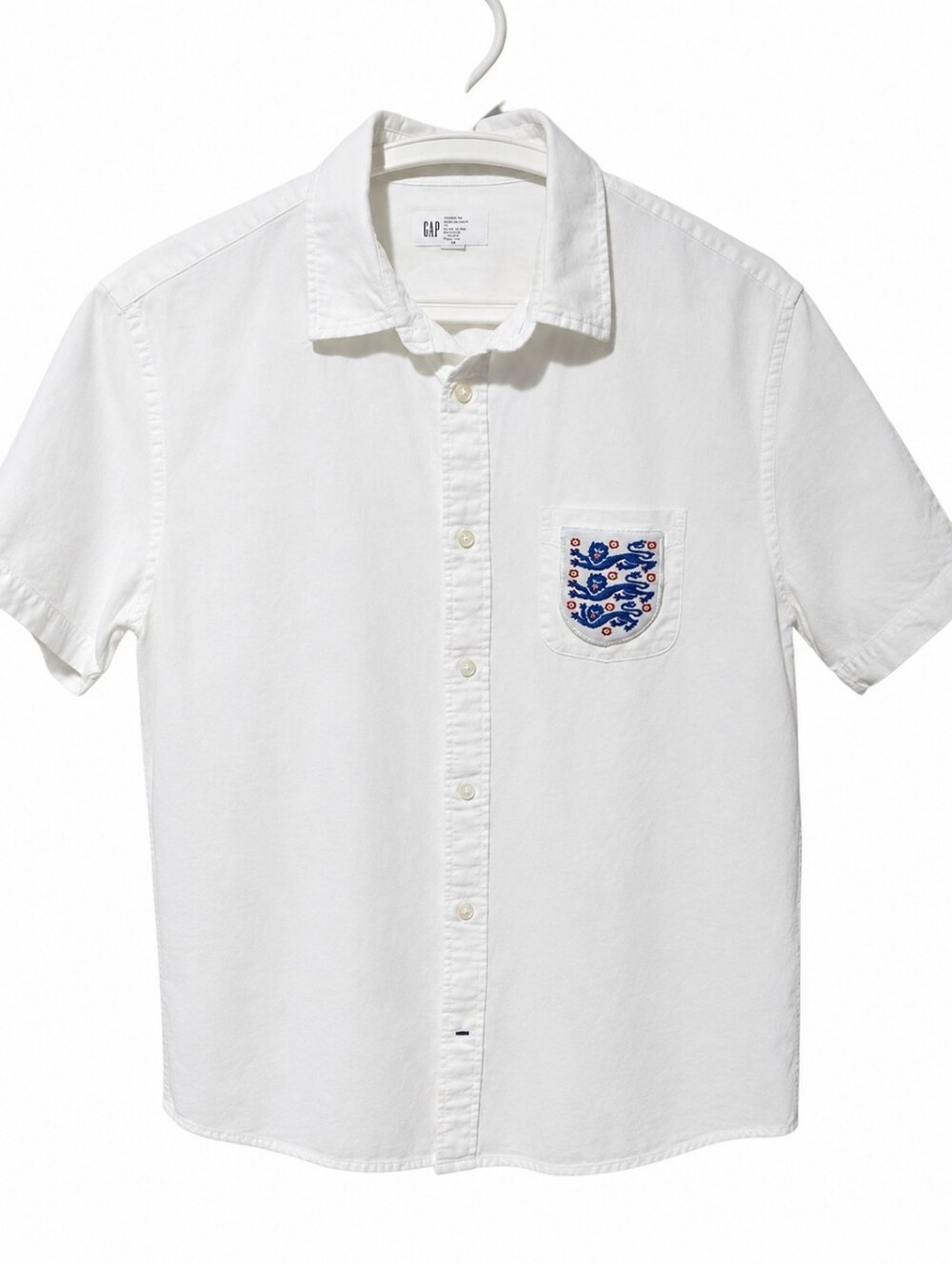 ⚽ England Three Lions Button-Up Shirt White – Football Soccer Casual